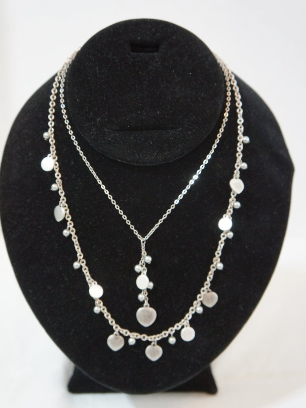 Lia Sophia Silver Tone Panorama Double Strand Disc Heart Charm Necklace